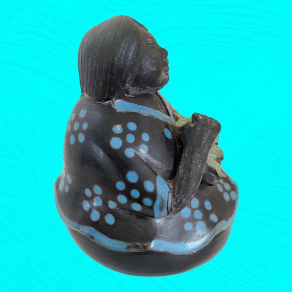 Vtg Chulucanas Peru Pottery Woman & Fish in Bowl artist signed Manuel Adauayue - Picture 2 of 8